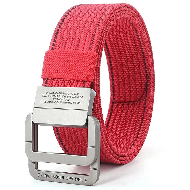 Unisex Canvas Belt with Double Metal Ring Buckle - 170 cm, Striped Pattern, view 8