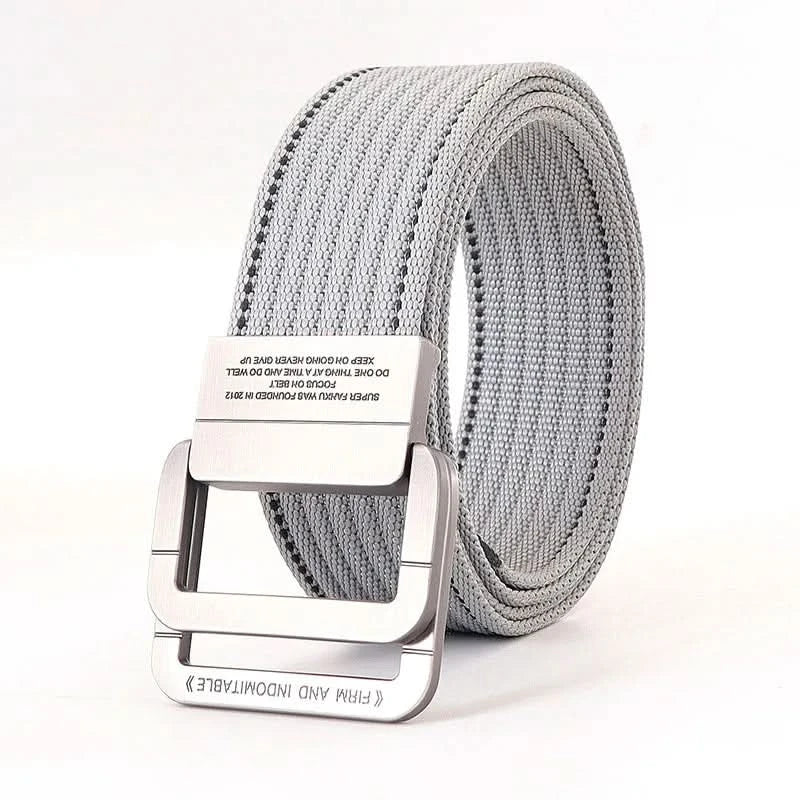 Unisex Canvas Belt with Double Metal Ring Buckle - 170 cm, Striped Pattern, view 9