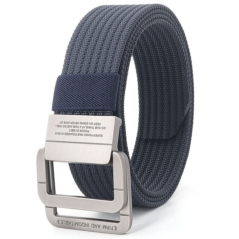 Unisex Canvas Belt with Double Metal Ring Buckle - 170 cm, Striped Pattern