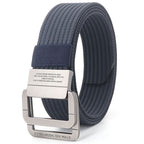 Unisex Canvas Belt with Double Metal Ring Buckle - 170 cm, Striped Pattern