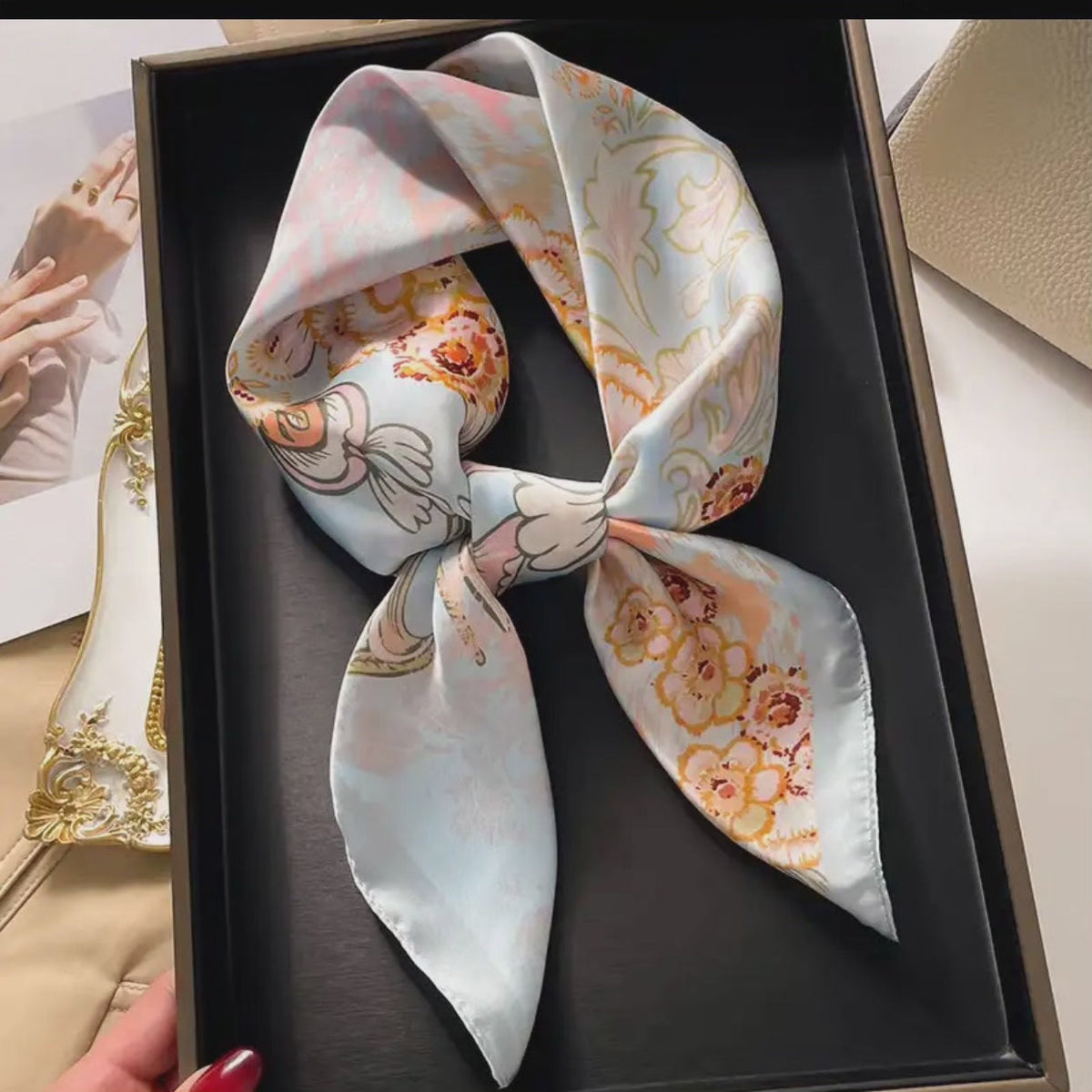Silk Square Scarf for Women - 70cm, Smooth Silk, Neck Wrap, view 3