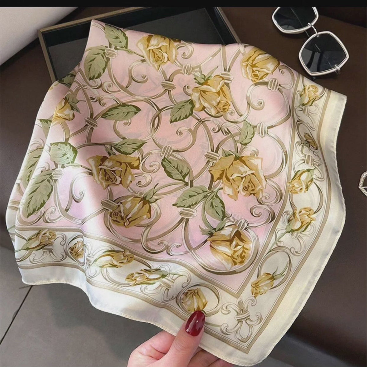 Silk Square Scarf for Women - 70cm, Smooth Silk, Neck Wrap, view 4