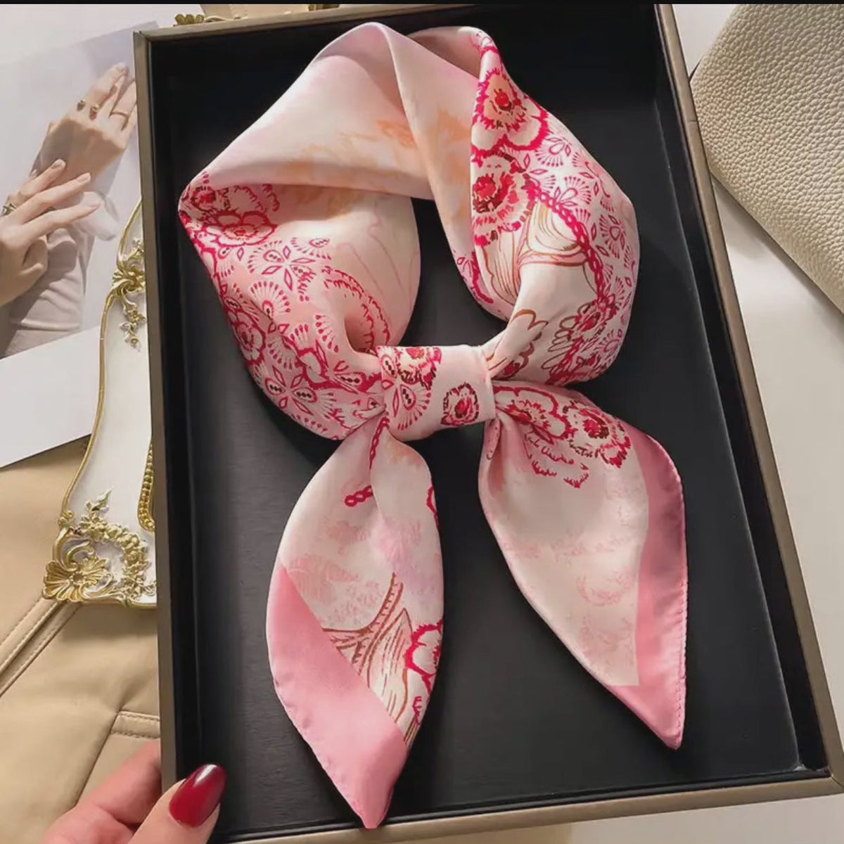 Silk Square Scarf for Women - 70cm, Smooth Silk, Neck Wrap