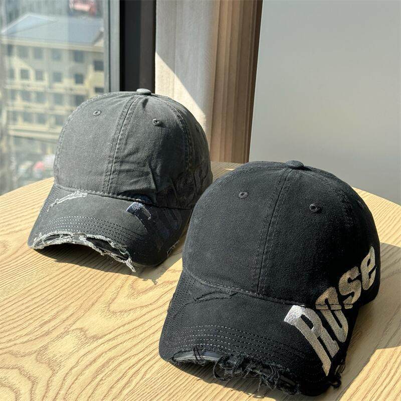 Men's Distressed Cotton Baseball Cap - Casual Style, Adjustable Fit, view 2
