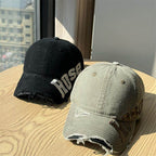 Men's Distressed Cotton Baseball Cap - Casual Style, Adjustable Fit