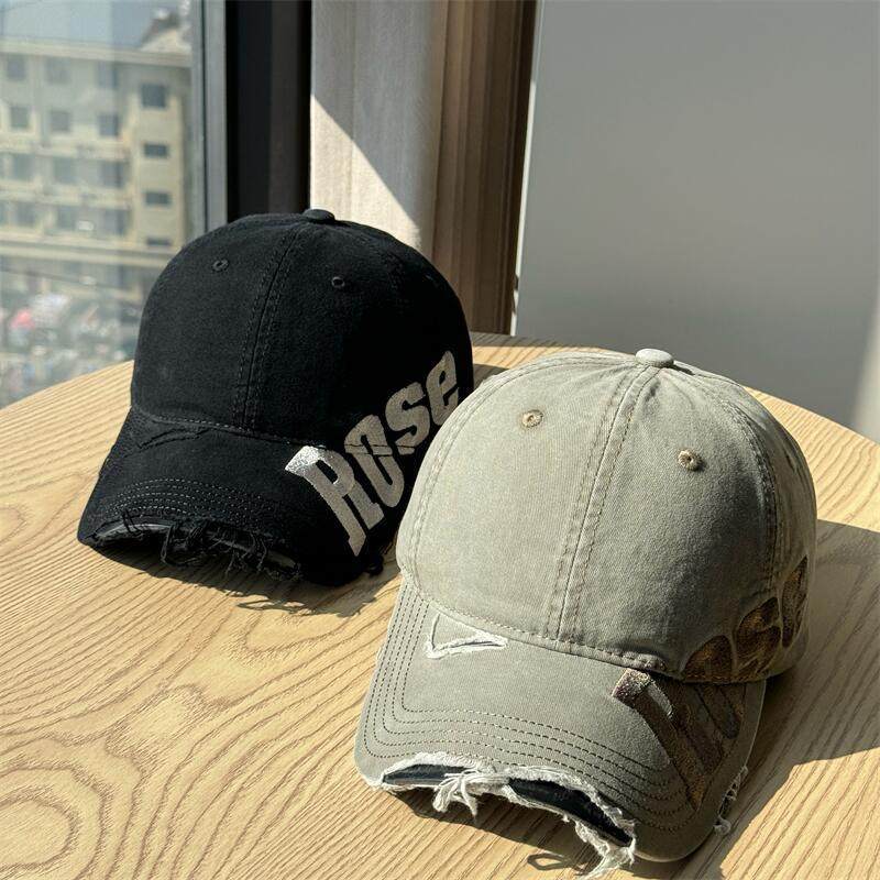 Men's Distressed Cotton Baseball Cap - Casual Style, Adjustable Fit