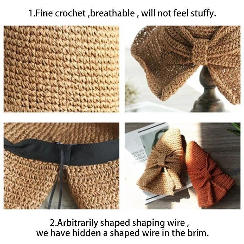Summer Hat with Brim and Bow for Women - Breathable, 57 cm, Khaki or Blue, view 11