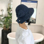 Summer Hat with Brim and Bow for Women - Breathable, 57 cm, Khaki or Blue, view 12