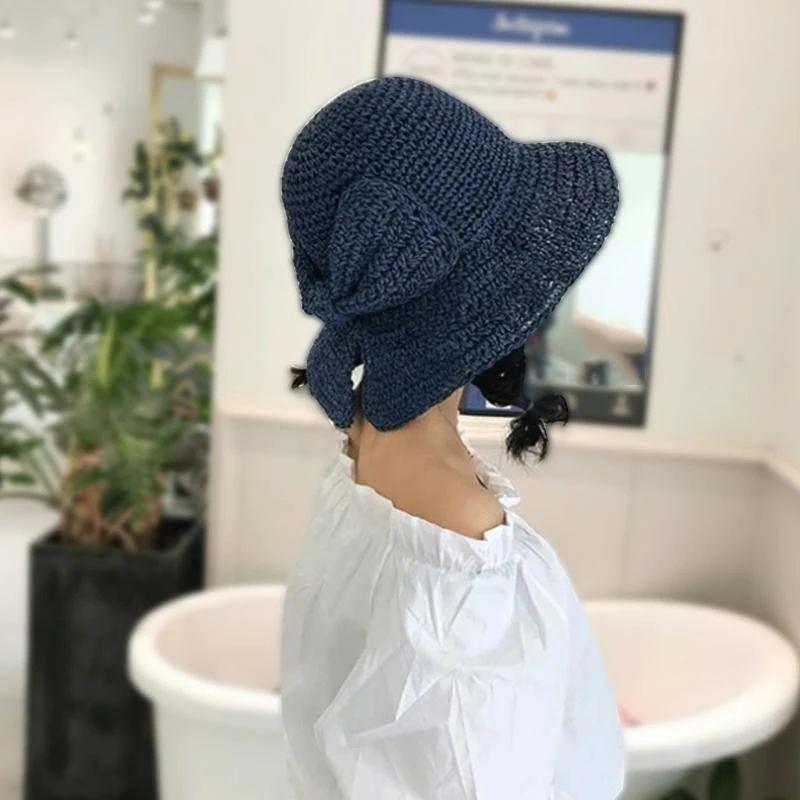 Summer Hat with Brim and Bow for Women - Breathable, 57 cm, Khaki or Blue, view 12