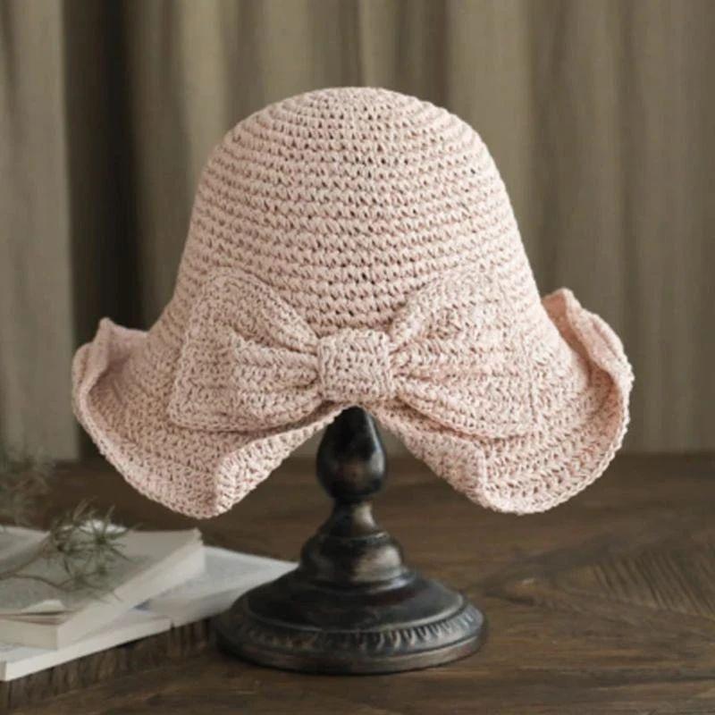 Summer Hat with Brim and Bow for Women - Breathable, 57 cm, Khaki or Blue, view 3
