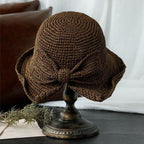 Summer Hat with Brim and Bow for Women - Breathable, 57 cm, Khaki or Blue, view 4