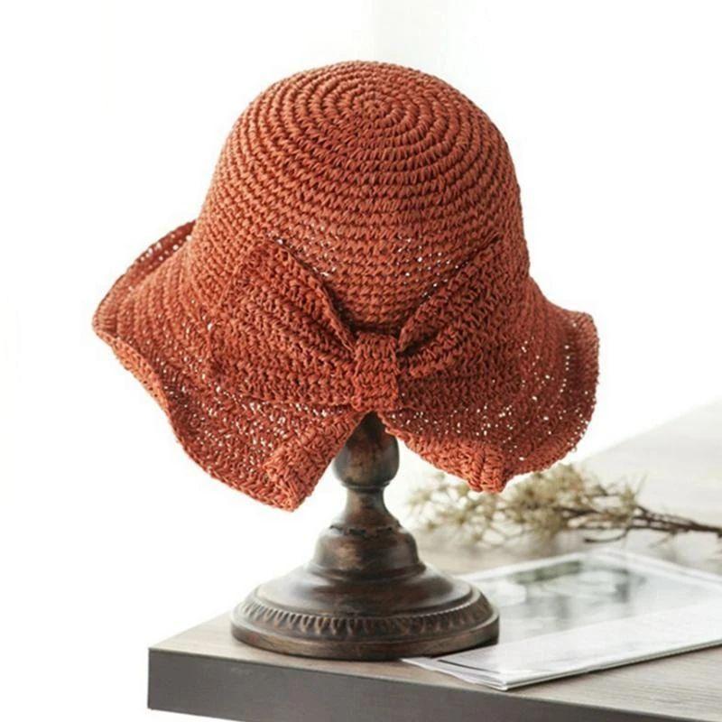 Summer Hat with Brim and Bow for Women - Breathable, 57 cm, Khaki or Blue, view 5