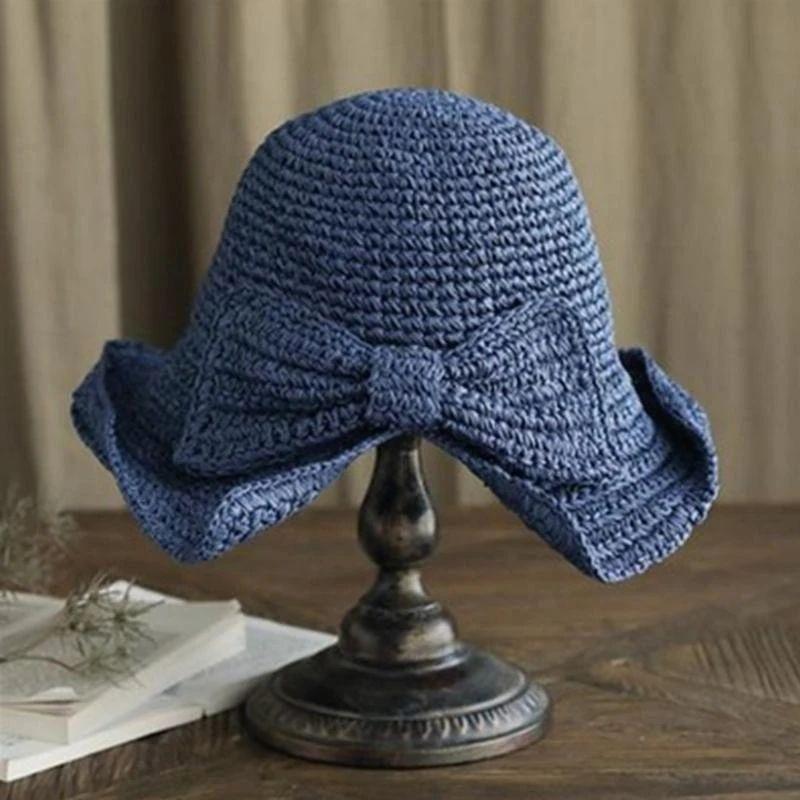 Summer Hat with Brim and Bow for Women - Breathable, 57 cm, Khaki or Blue, view 6