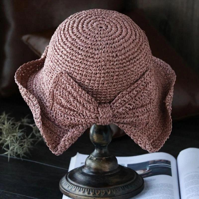 Summer Hat with Brim and Bow for Women - Breathable, 57 cm, Khaki or Blue, view 8