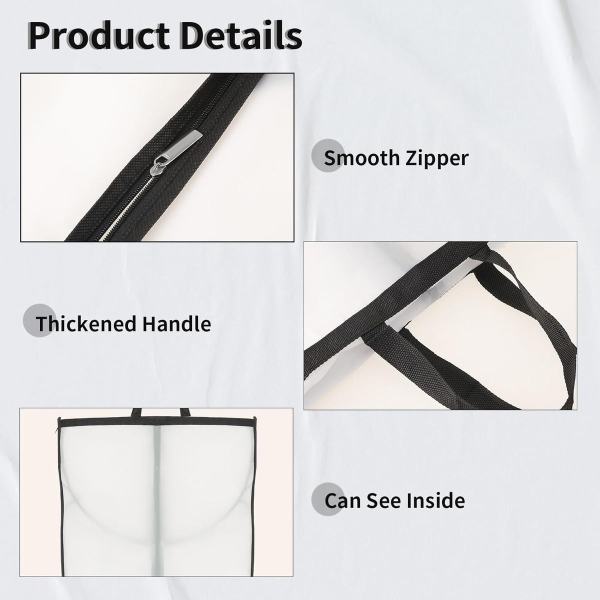 Long Garment Storage Cover for Dresses and Gowns - 180cm Peva, Clear Window, view 3