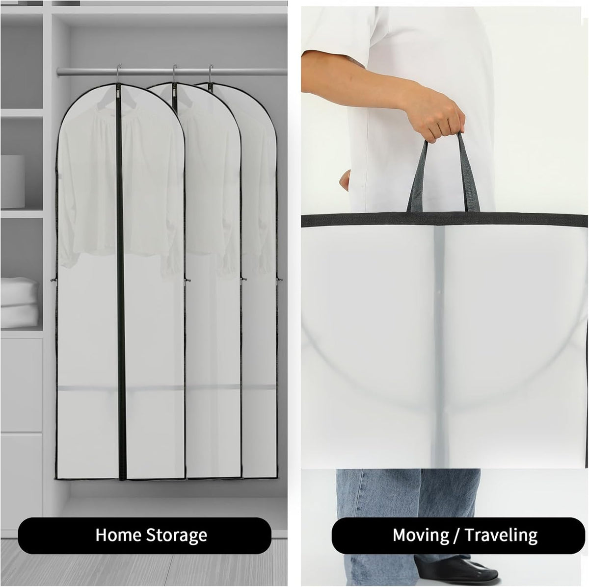 Long Garment Storage Cover for Dresses and Gowns - 180cm Peva, Clear Window, view 4