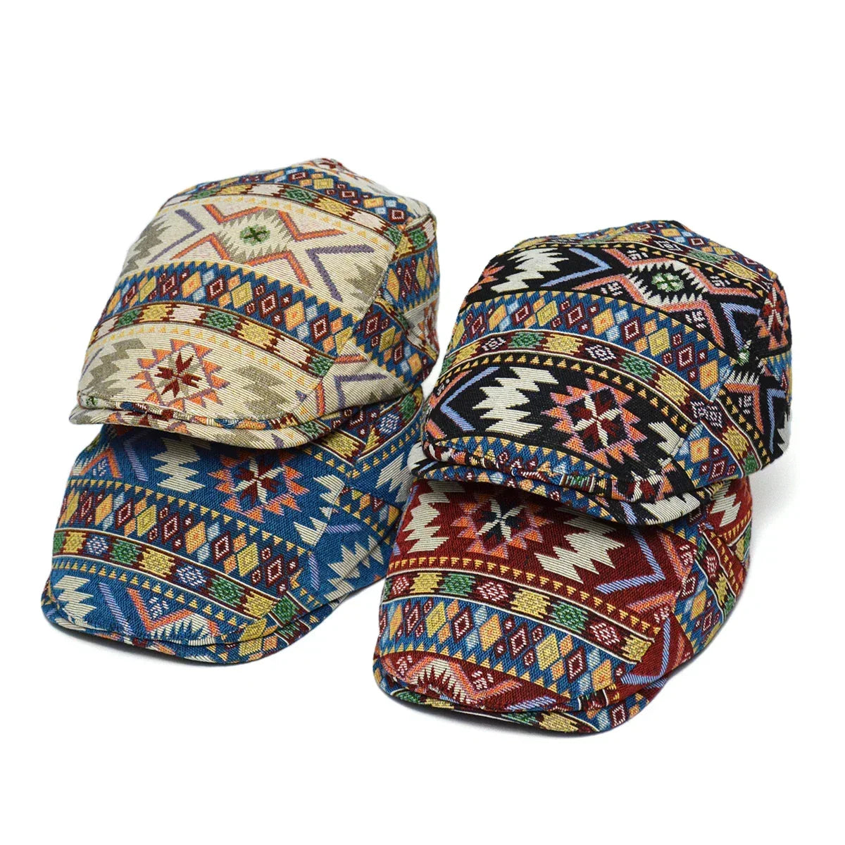 Colourful Retro Cotton Flat Cap with Adjustable Back Strap