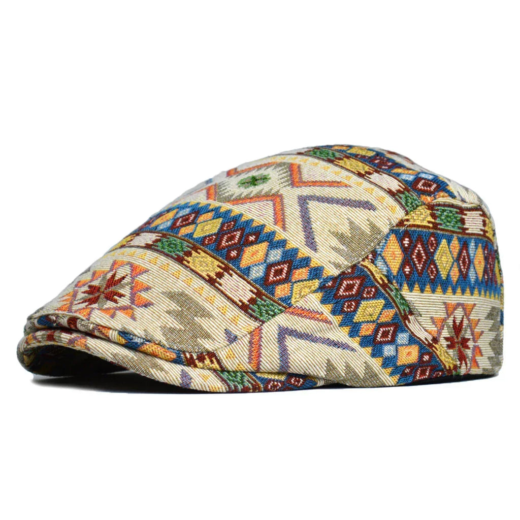 Colourful Retro Cotton Flat Cap with Adjustable Back Strap