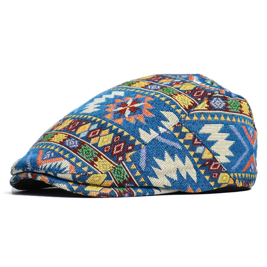 Colourful Retro Cotton Flat Cap with Adjustable Back Strap