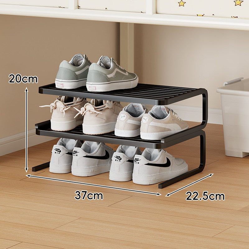 Compact Low-Profile Two-Tier Powder-Coated Metal Shoe Rack