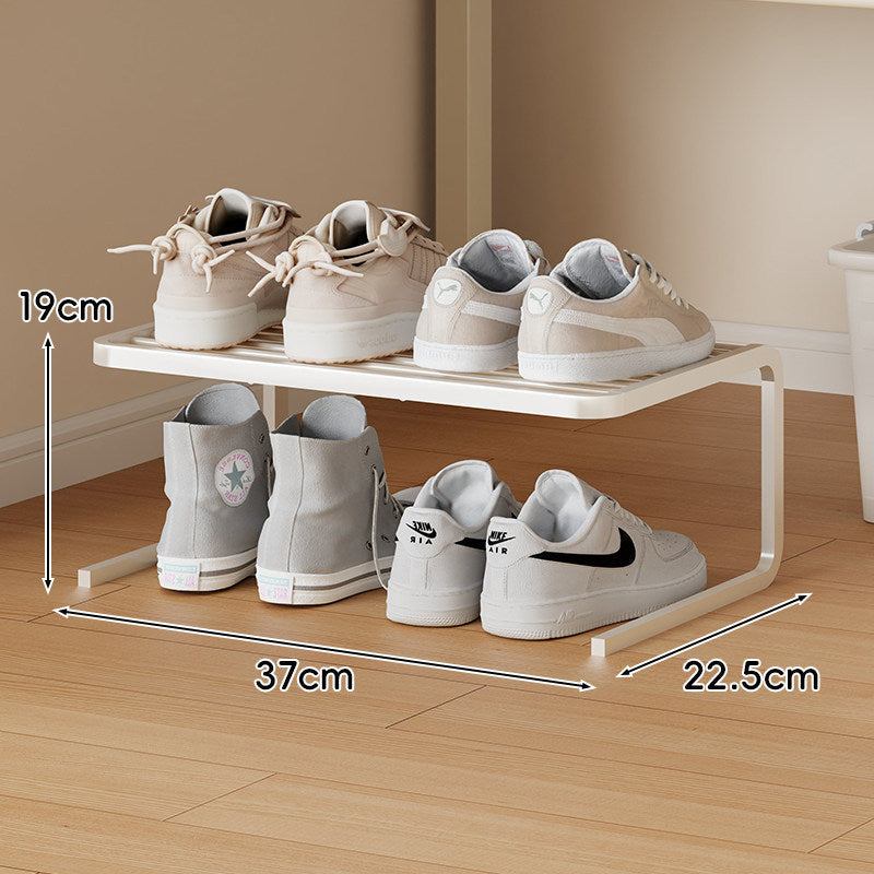 Compact Low-Profile Two-Tier Powder-Coated Metal Shoe Rack