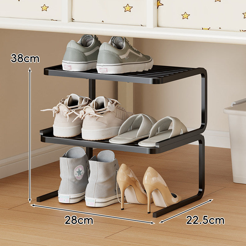 Compact Low-Profile Two-Tier Powder-Coated Metal Shoe Rack