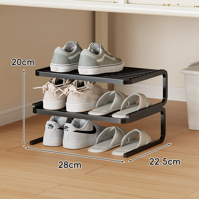 Compact Low-Profile Two-Tier Powder-Coated Metal Shoe Rack