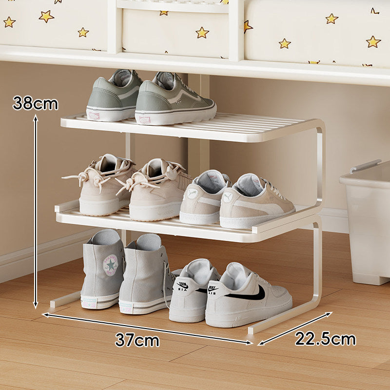 Compact Low-Profile Two-Tier Powder-Coated Metal Shoe Rack