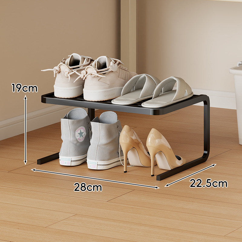 Compact Low-Profile Two-Tier Powder-Coated Metal Shoe Rack
