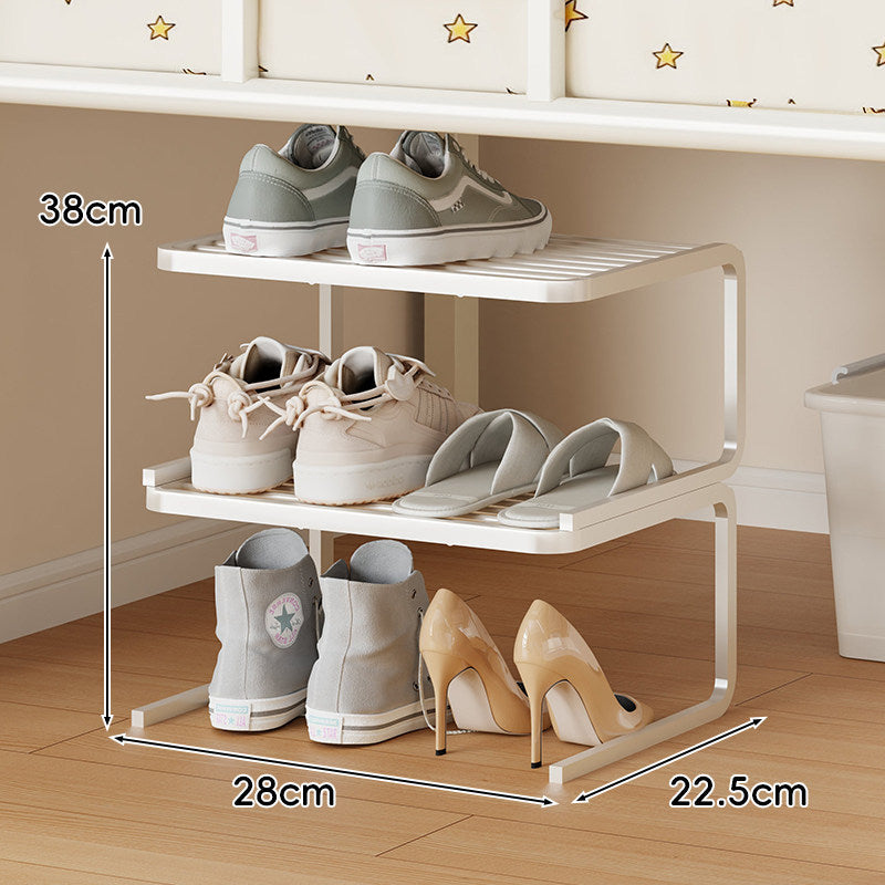 Compact Low-Profile Two-Tier Powder-Coated Metal Shoe Rack