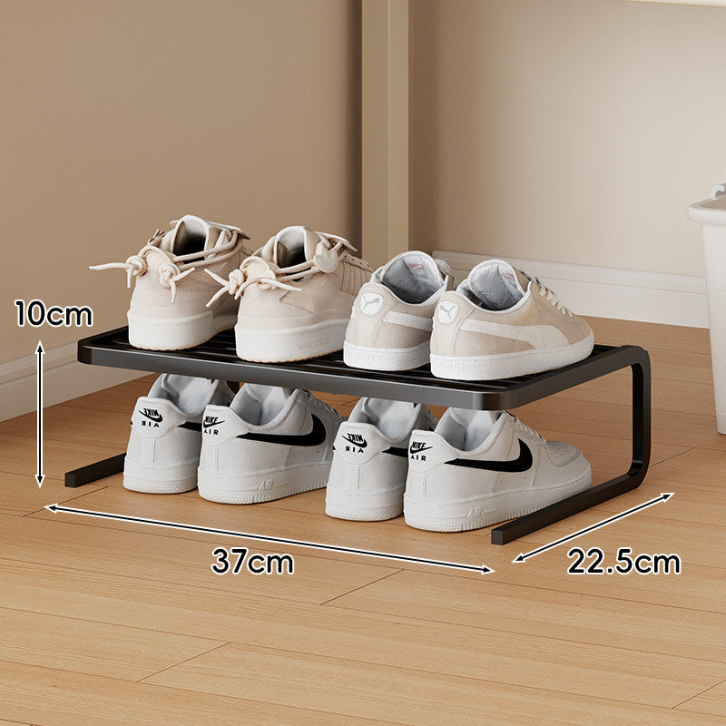Compact Low-Profile Two-Tier Powder-Coated Metal Shoe Rack