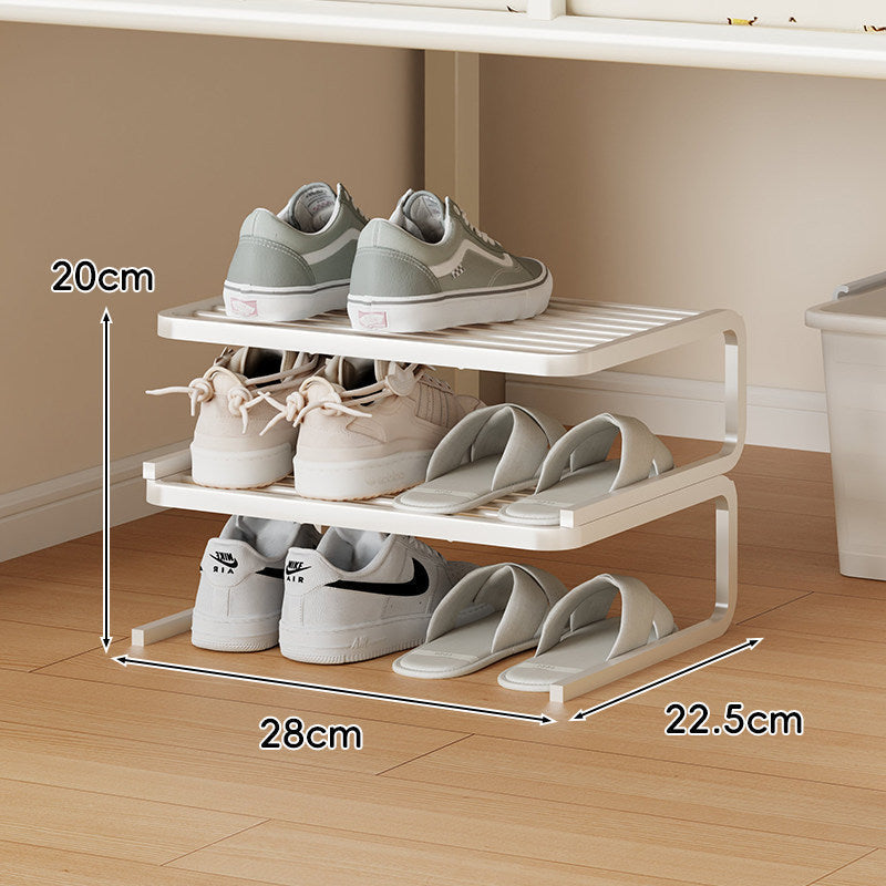 Compact Low-Profile Two-Tier Powder-Coated Metal Shoe Rack