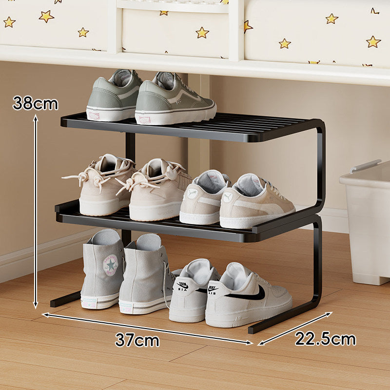 Compact Low-Profile Two-Tier Powder-Coated Metal Shoe Rack