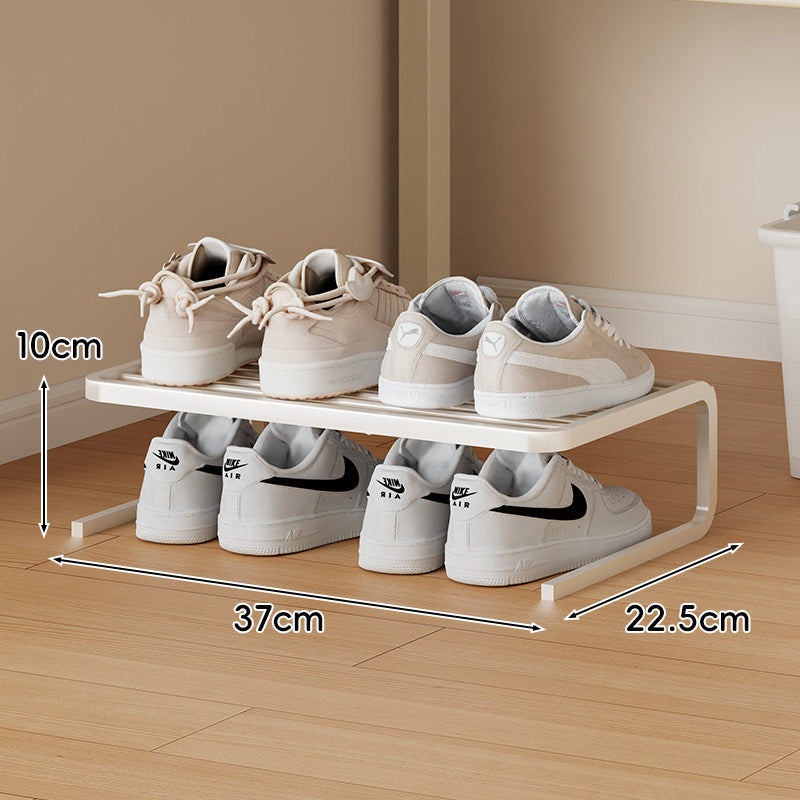 Compact Low-Profile Two-Tier Powder-Coated Metal Shoe Rack