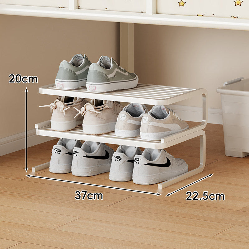 Compact Low-Profile Two-Tier Powder-Coated Metal Shoe Rack