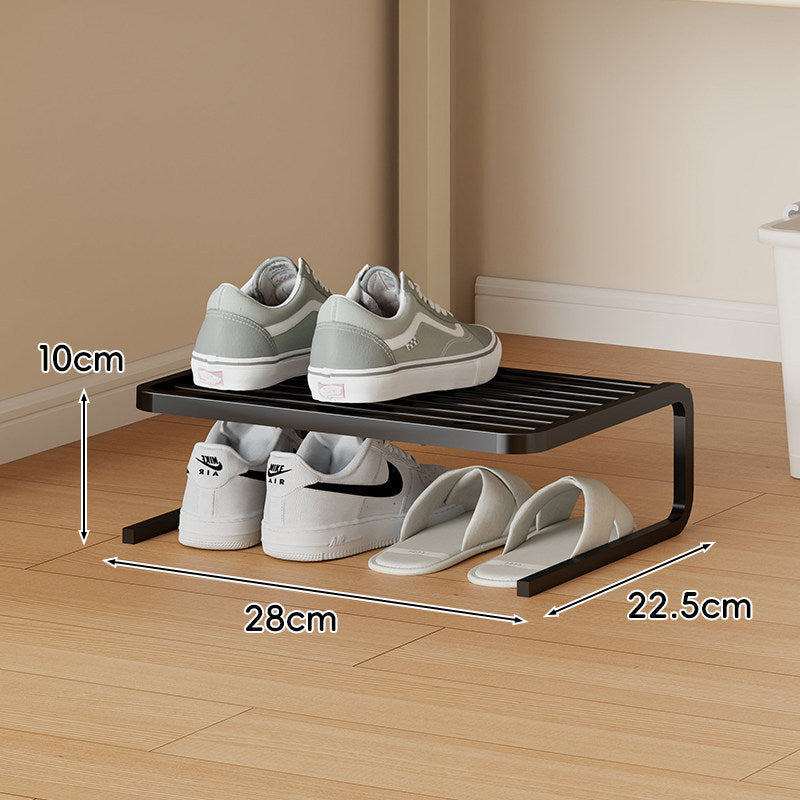 Compact Low-Profile Two-Tier Powder-Coated Metal Shoe Rack