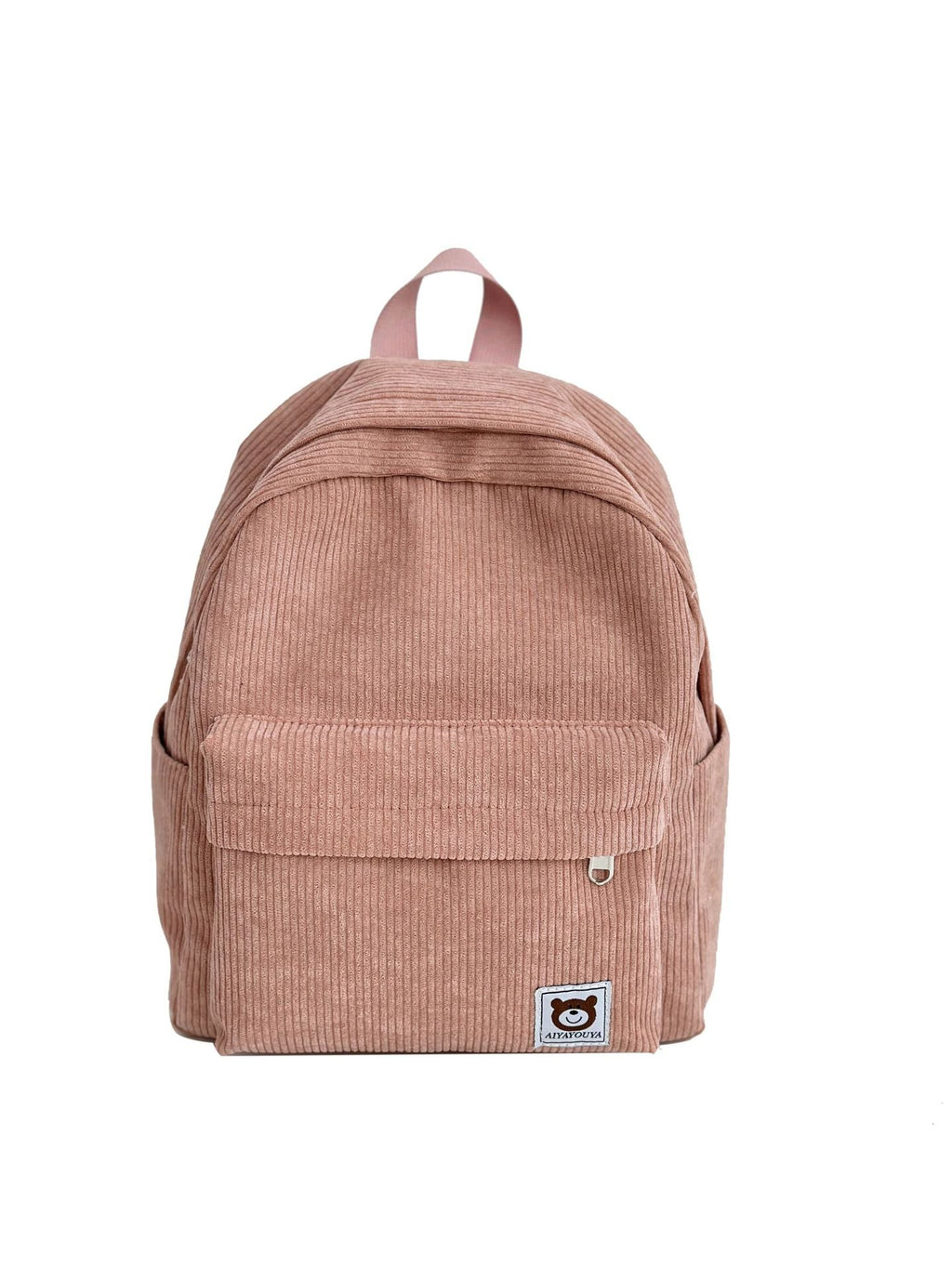 Corduroy Backpack with Front Zip Pocket and Padded Straps
