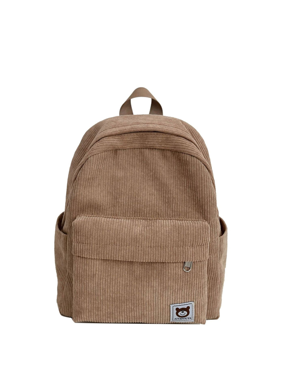 Corduroy Backpack with Front Zip Pocket and Padded Straps