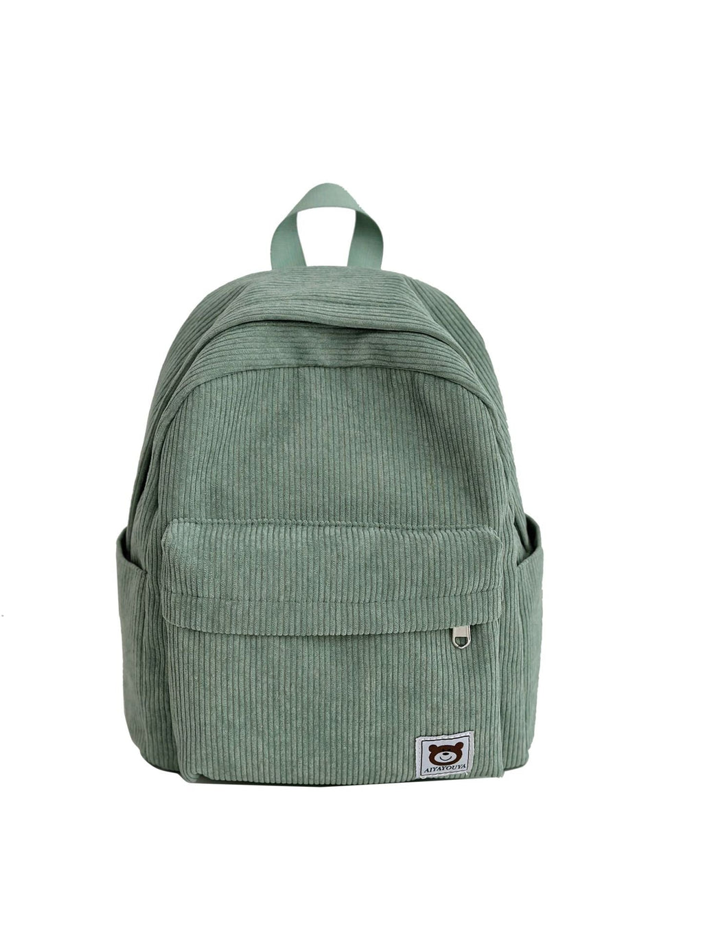 Corduroy Backpack with Front Zip Pocket and Padded Straps