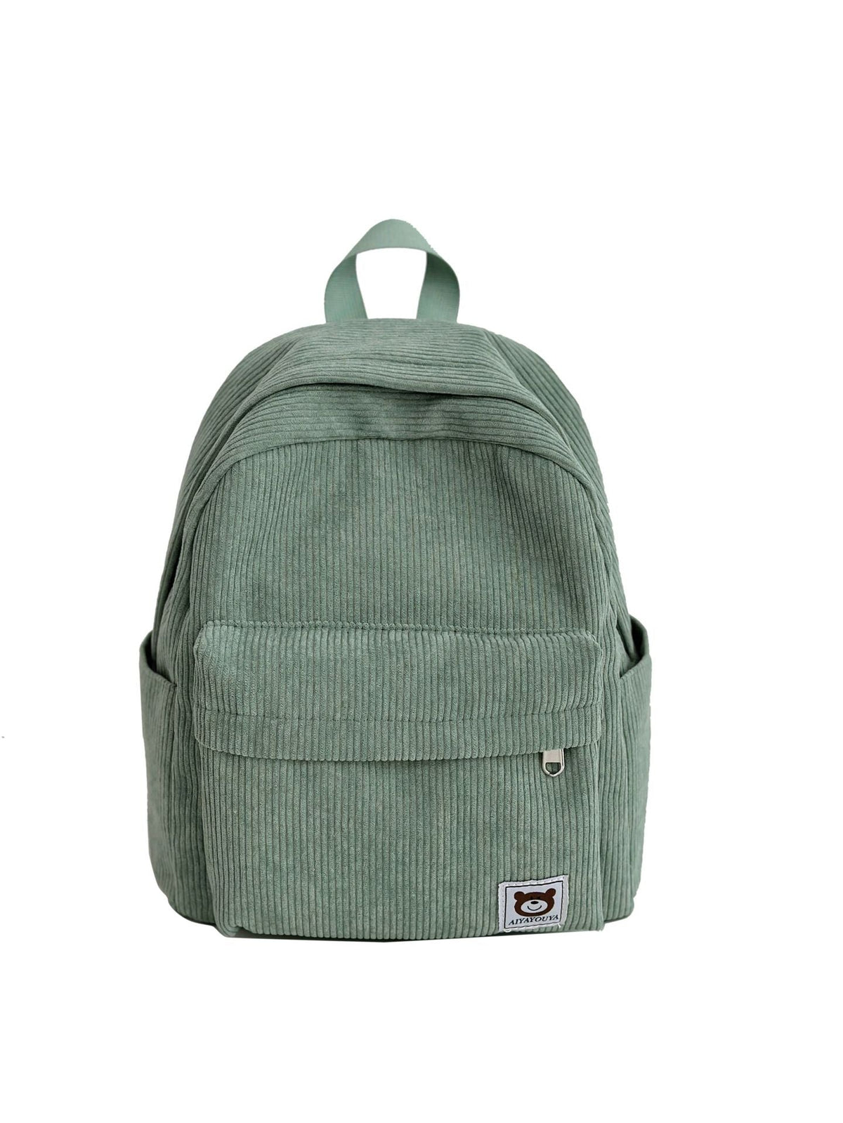 Corduroy Backpack with Front Zip Pocket and Padded Straps