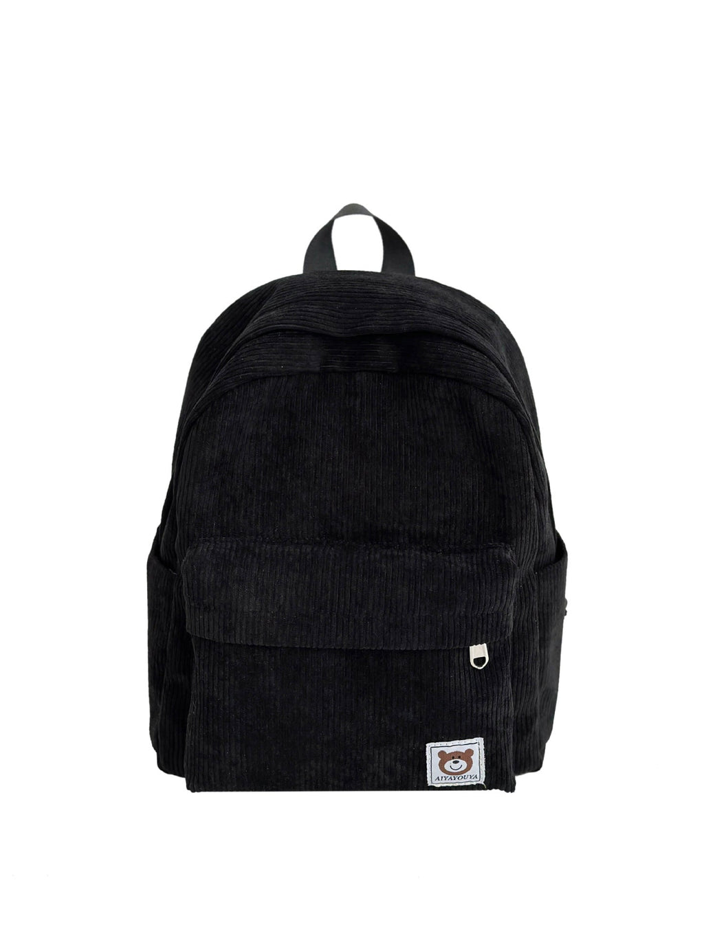 Corduroy Backpack with Front Zip Pocket and Padded Straps