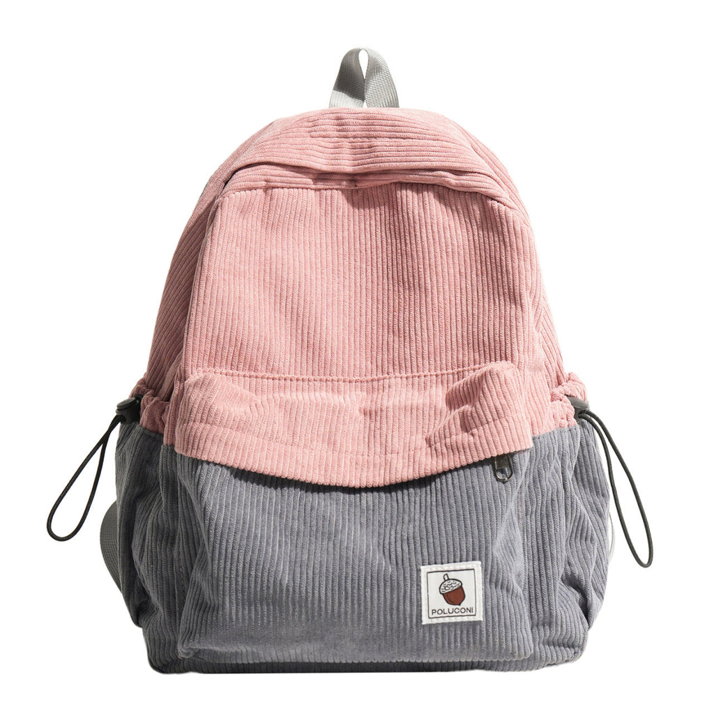Corduroy Textured Backpack with Adjustable Padded Straps