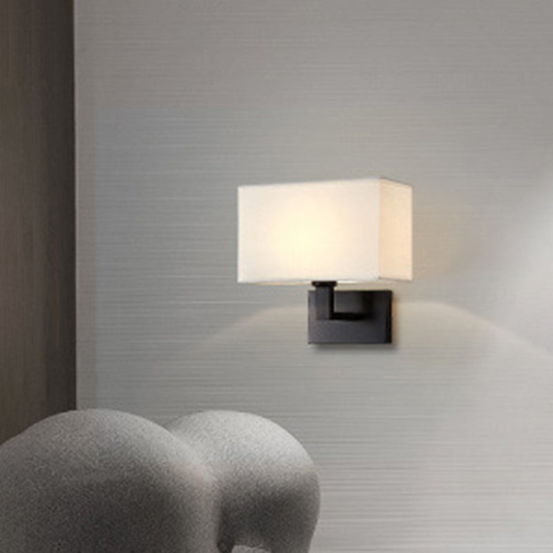 Cuboid Fabric Shade Wall Sconce, 1-Light Bedside Reading Lamp