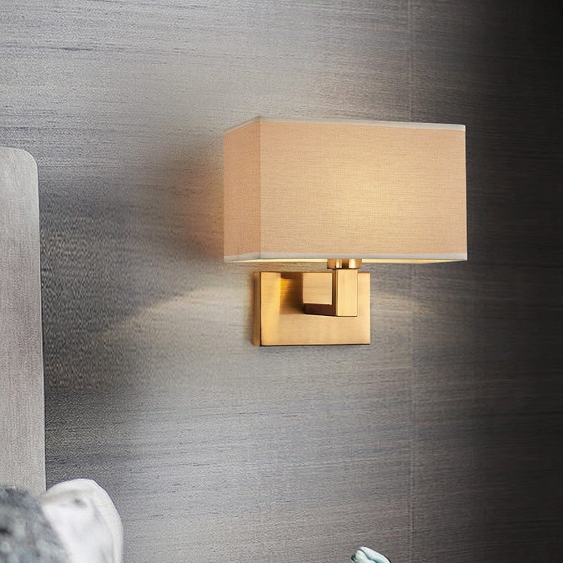 Cuboid Fabric Shade Wall Sconce, 1-Light Bedside Reading Lamp