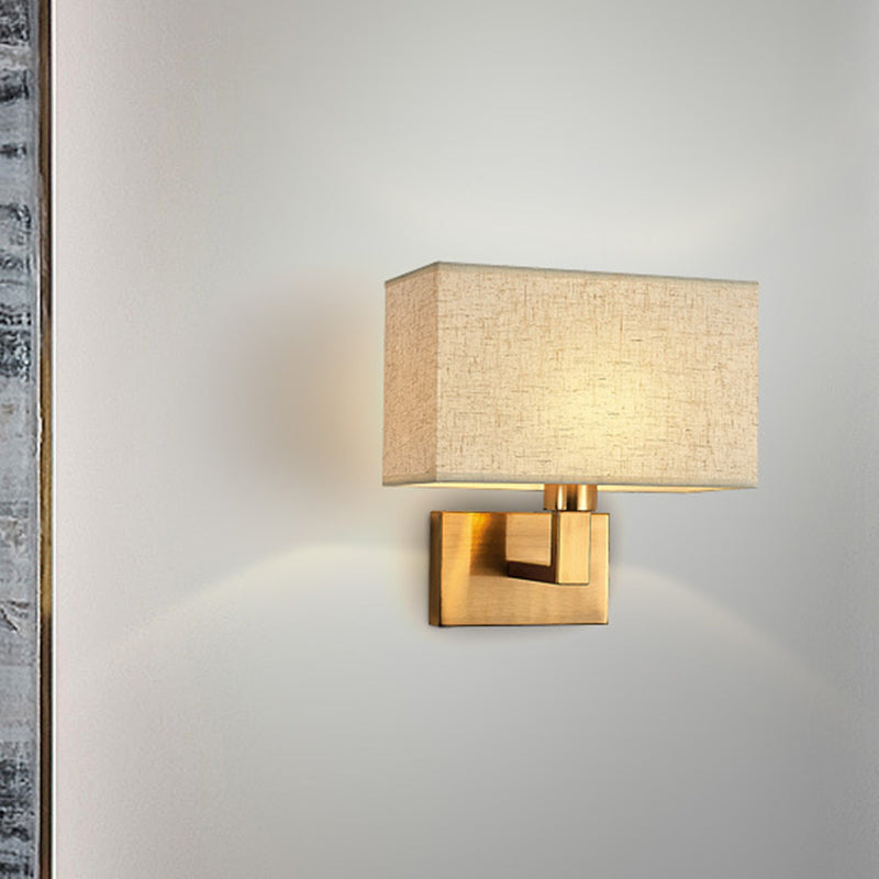 Cuboid Fabric Shade Wall Sconce, 1-Light Bedside Reading Lamp