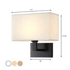 Cuboid Fabric Shade Wall Sconce, 1-Light Bedside Reading Lamp
