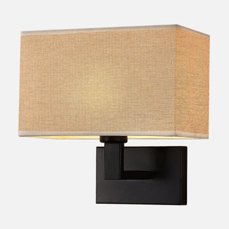 Cuboid Fabric Shade Wall Sconce, 1-Light Bedside Reading Lamp