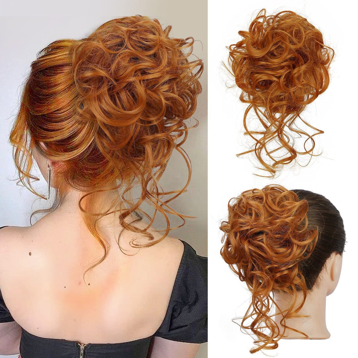 Curly Bun Hair Scrunchie, 25 cm × 15 cm, Heat-Styling Fibre