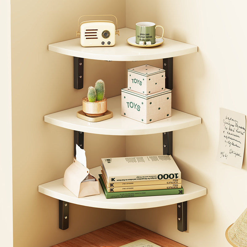 Curved Floating Corner Shelf, Wood-Effect Board, Heavy-Duty Metal Brackets