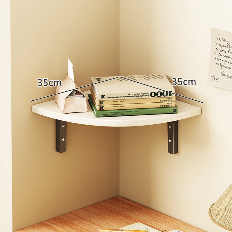 Curved Floating Corner Shelf, Wood-Effect Board, Heavy-Duty Metal Brackets